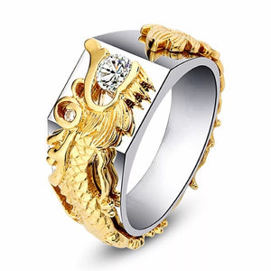 New Men's Domineering Dragon Pattern Two-color Zircon Rhinestone Ring