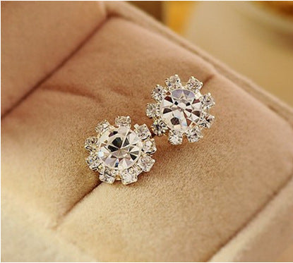 Korean Fashion Zircon Flash Diamond Sun Flower Earrings