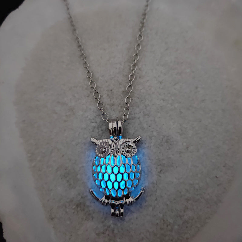 Glow-in-the-dark owl hollowed out DIY necklace