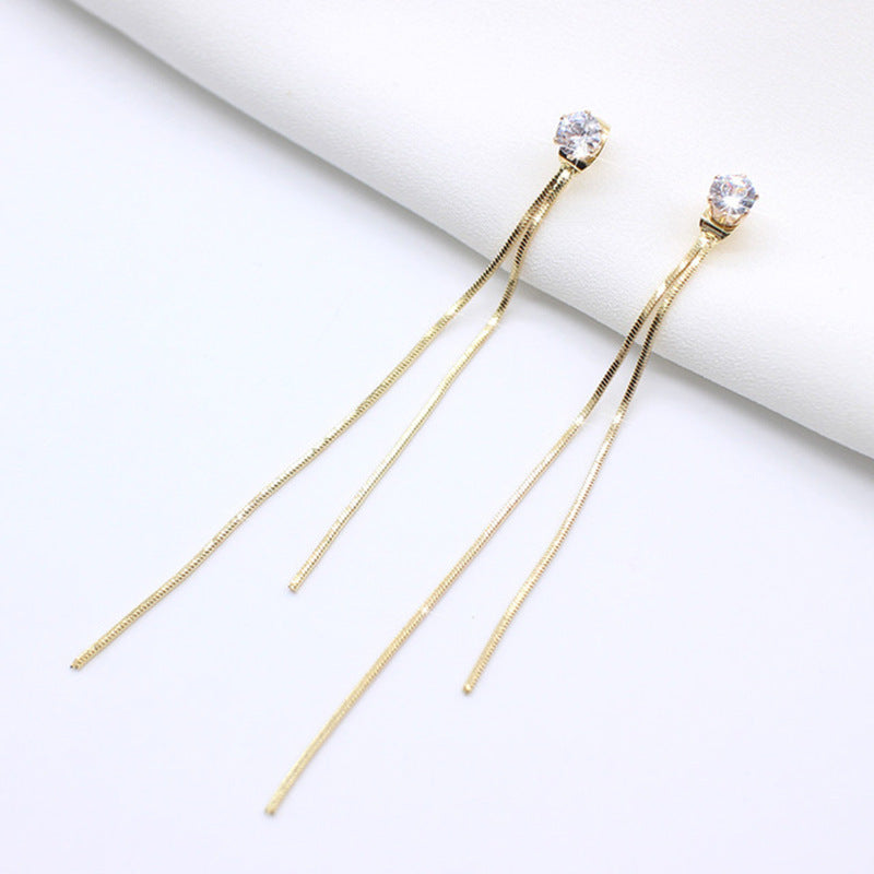 Korean Fashion Diamond Pearl Butterfly Earrings Long Tassel